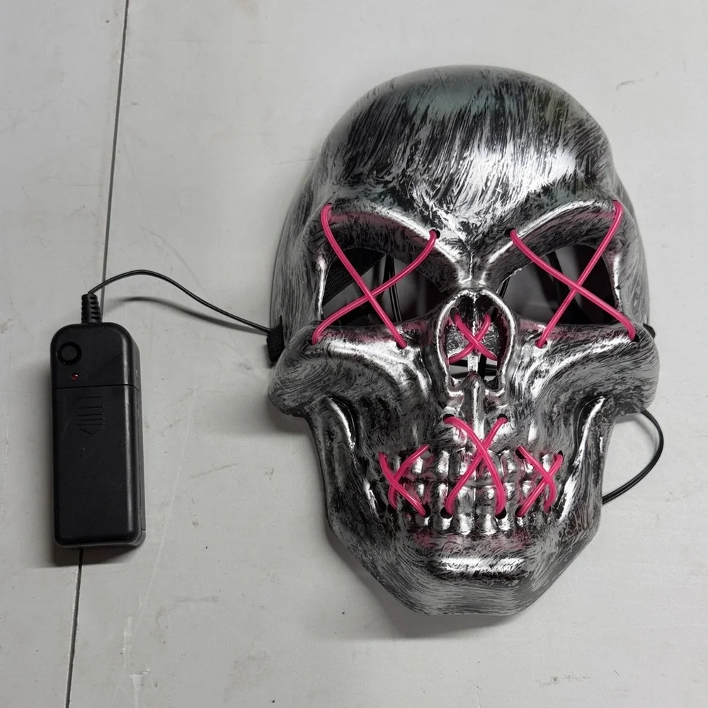 Silver Skull Mask with Pink LED